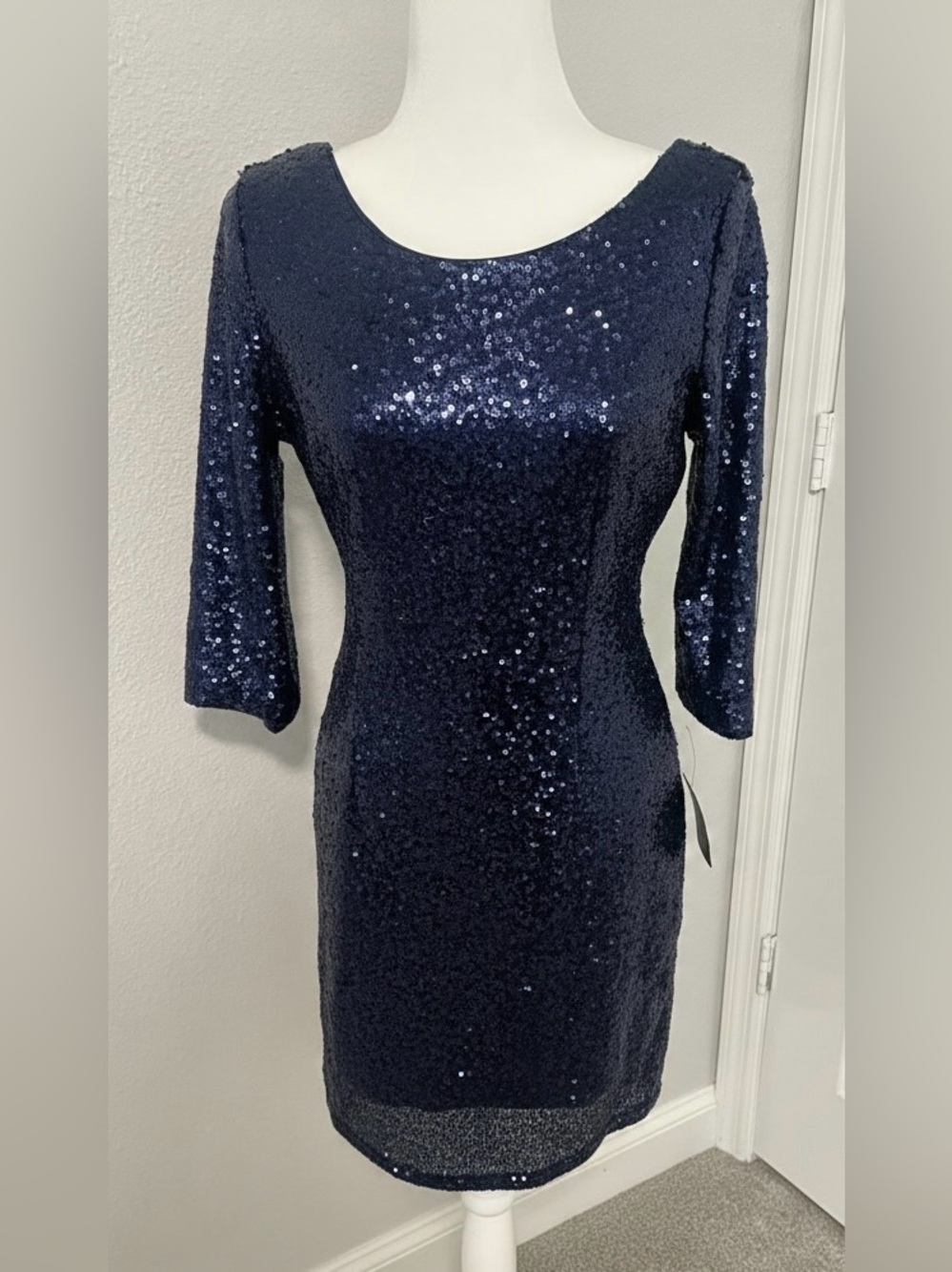 Lulus Delightful Ways Navy Blue Sequin Dress Sz L
